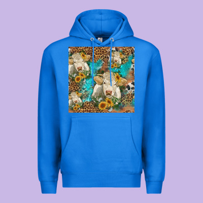 Sunflowers Charolais Cow Seamless Pattern Premium Hoodie Designed By Hra Design Shop