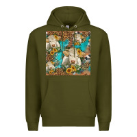 Army Green sunflowers charolais cow seamless pattern Premium Hoodie - HRA Design Shop