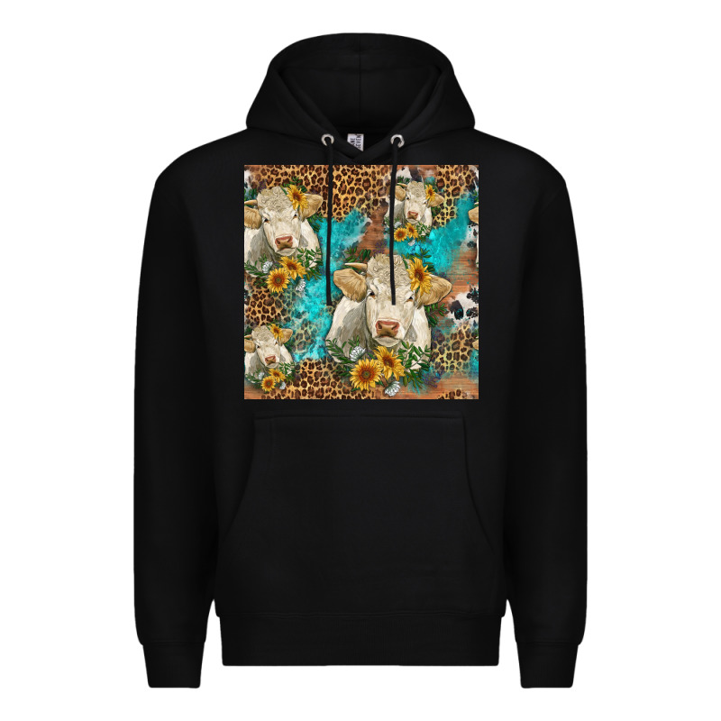 Sunflowers Charolais Cow Seamless Pattern Premium Hoodie by HRA Design Shop | Teevron