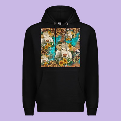 Sunflowers Charolais Cow Seamless Pattern Premium Hoodie Designed By Hra Design Shop