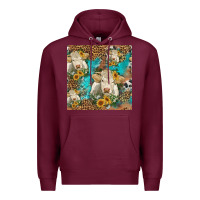 Burgundy sunflowers charolais cow seamless pattern Premium Hoodie - HRA Design Shop