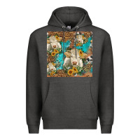 Charcoal Heather sunflowers charolais cow seamless pattern Premium Hoodie - HRA Design Shop