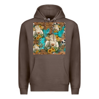 Coffee sunflowers charolais cow seamless pattern Premium Hoodie - HRA Design Shop