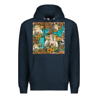 Navy sunflowers charolais cow seamless pattern Premium Hoodie - HRA Design Shop