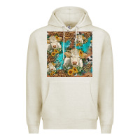 Oatmeal Heather sunflowers charolais cow seamless pattern Premium Hoodie - HRA Design Shop