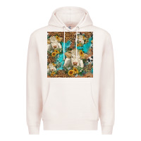 Pale Pink sunflowers charolais cow seamless pattern Premium Hoodie - HRA Design Shop