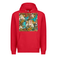 Red sunflowers charolais cow seamless pattern Premium Hoodie - HRA Design Shop