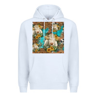 White sunflowers charolais cow seamless pattern Premium Hoodie - HRA Design Shop