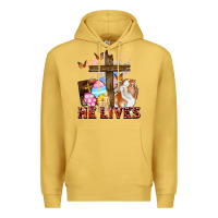 Antique Gold He lives Easter Day Premium Hoodie - CowGirlArtShop
