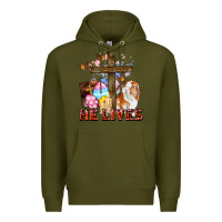 Army Green He lives Easter Day Premium Hoodie - CowGirlArtShop