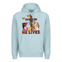 Blue Mist He lives Easter Day Premium Hoodie - CowGirlArtShop