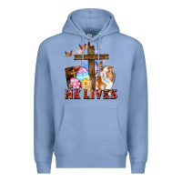 Colony Blue He lives Easter Day Premium Hoodie - CowGirlArtShop