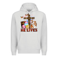 Dove Grey He lives Easter Day Premium Hoodie - CowGirlArtShop
