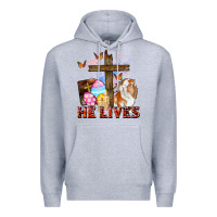 Heather Grey He lives Easter Day Premium Hoodie - CowGirlArtShop