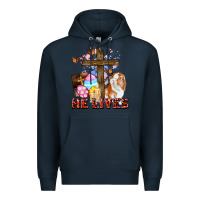Navy He lives Easter Day Premium Hoodie - CowGirlArtShop