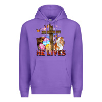 Purple He lives Easter Day Premium Hoodie - CowGirlArtShop
