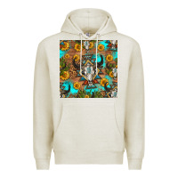 Oatmeal Heather aztec bull skull seamless pattern Premium Hoodie - HRA Design Shop
