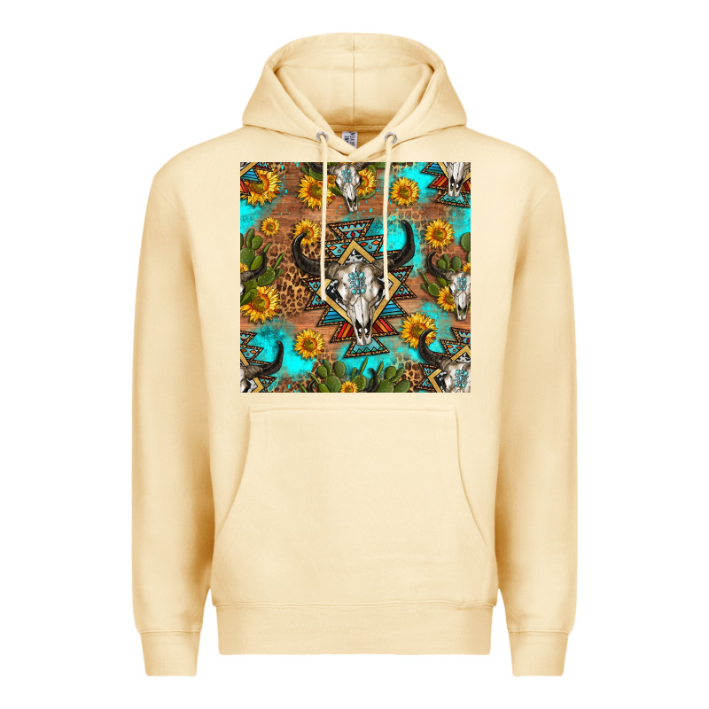 Aztec Bull Skull Seamless Pattern Premium Hoodie by HRA Design Shop | Teevron