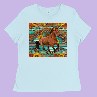 Galloping Horse Aztec Sunflower Ladies Tee Designed By Artiststas