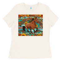 Bone galloping horse aztec sunflower Ladies Tee - Artiststas