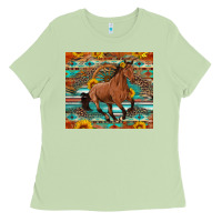 Matcha galloping horse aztec sunflower Ladies Tee - Artiststas