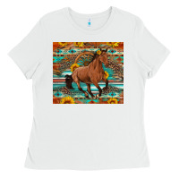 White galloping horse aztec sunflower Ladies Tee - Artiststas