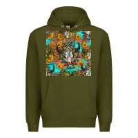Army Green aztec bull skull seamless pattern Premium Hoodie - HRA Design Shop