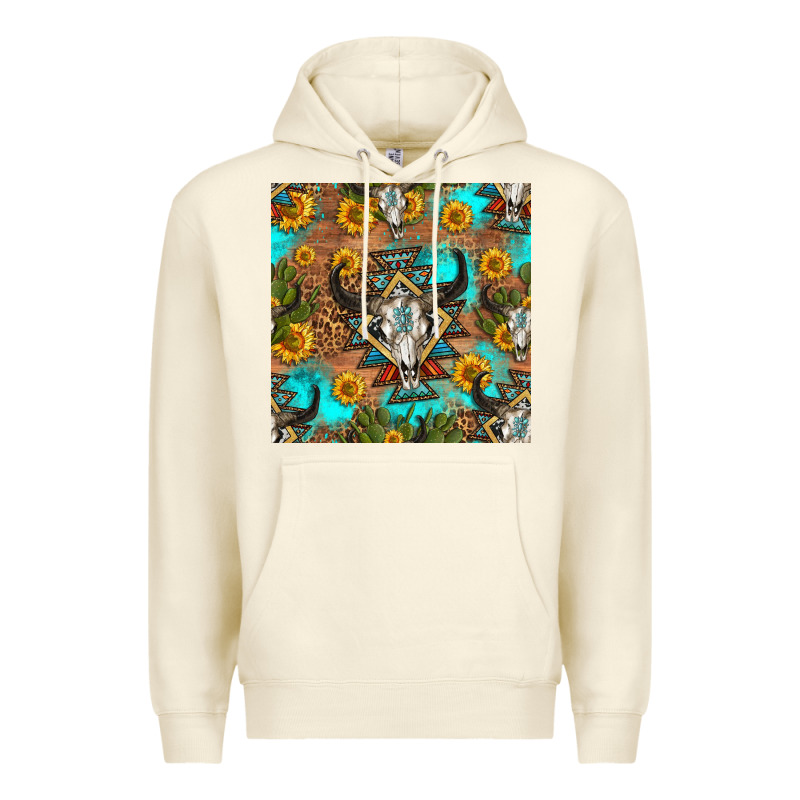 Aztec Bull Skull Seamless Pattern Premium Hoodie by HRA Design Shop | Teevron