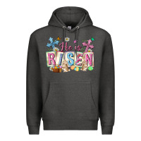 Charcoal Heather he is risen easter with flowers Premium Hoodie - Neo Western