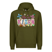 Army Green he is risen easter with flowers Premium Hoodie - Neo Western
