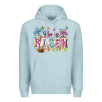 Blue Mist he is risen easter with flowers Premium Hoodie - Neo Western