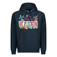 Navy he is risen easter with flowers Premium Hoodie - Neo Western