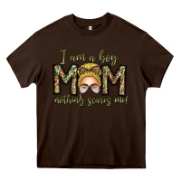 Chocolate Brown Iam Boy Mom Nothing Scares Me Heavy Core Tee - CowhideDigitalArt