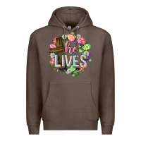 Coffee He lives Easter with flowers Premium Hoodie - Neo Western