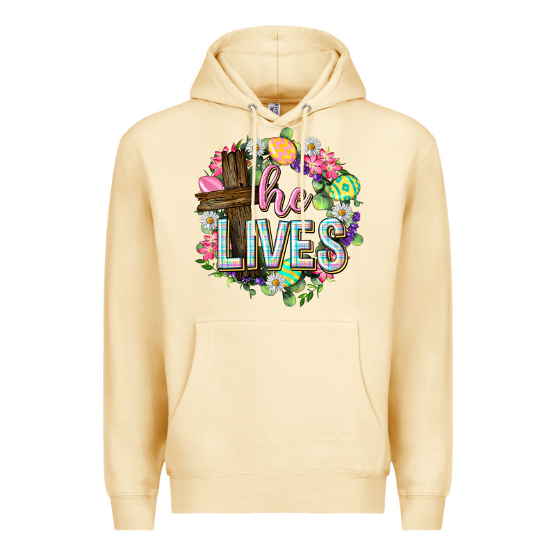 He Lives Easter With Flowers Premium Hoodie by Neo Western | Teevron