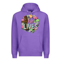 Purple He lives Easter with flowers Premium Hoodie - Neo Western