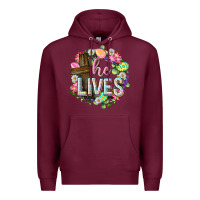Burgundy He lives Easter with flowers Premium Hoodie - Neo Western