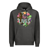 Charcoal Heather He lives Easter with flowers Premium Hoodie - Neo Western