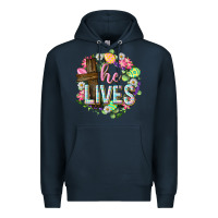 Navy He lives Easter with flowers Premium Hoodie - Neo Western