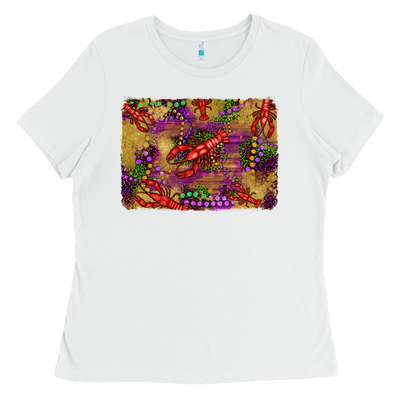 Mardi Gras Crawfısh Leopard Wood And Glitter Background Ladies Tee by Artiststas | Teevron