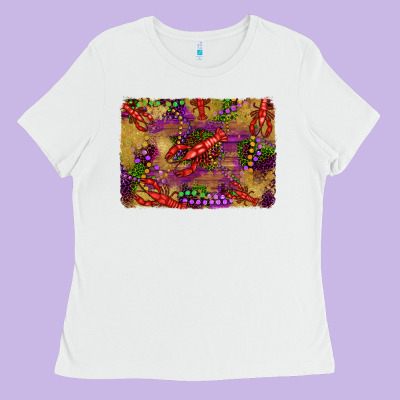 Mardi Gras Crawfısh Leopard Wood And Glitter Background Ladies Tee Designed By Artiststas