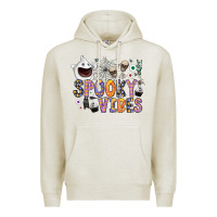 Oatmeal Heather spooky vibes Premium Hoodie - CowhideDigitalArt