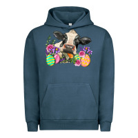Pigment Midnight Navy Happy Easter Cow Easter Day Urban Hoodie - Neo Western