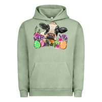 Pigment Oil Green Happy Easter Cow Easter Day Urban Hoodie - Neo Western