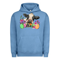 Pigment Pebble Blue Happy Easter Cow Easter Day Urban Hoodie - Neo Western