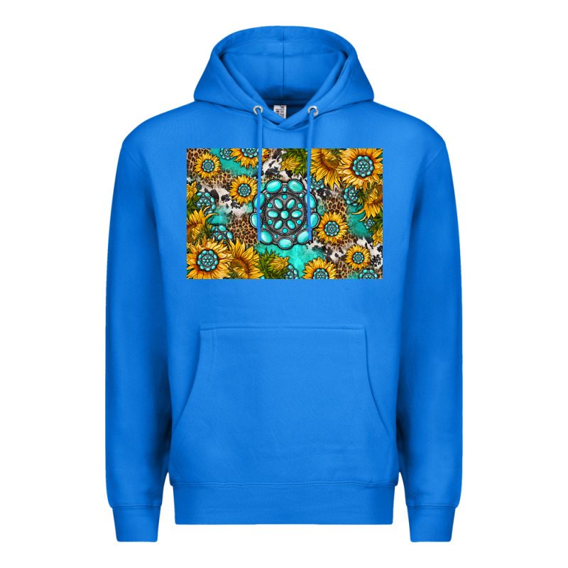 Western Turquoise And Sunflowers Skinny Metal Can Holder Premium Hoodie by HRA Design Shop | Teevron