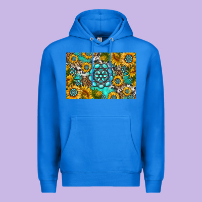 Western Turquoise And Sunflowers Skinny Metal Can Holder Premium Hoodie Designed By Hra Design Shop