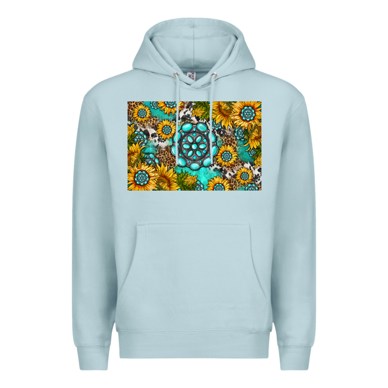 Western Turquoise And Sunflowers Skinny Metal Can Holder Premium Hoodie by HRA Design Shop | Teevron