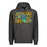 Charcoal Heather western turquoise and sunflowers skinny metal can holder Premium Hoodie - HRA Design Shop