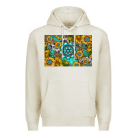 Oatmeal Heather western turquoise and sunflowers skinny metal can holder Premium Hoodie - HRA Design Shop